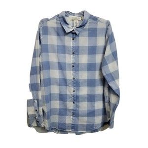 H&M LOGG Women's Size 10 Blue Plaid Button Front Long Sleeve Blouse Cotton